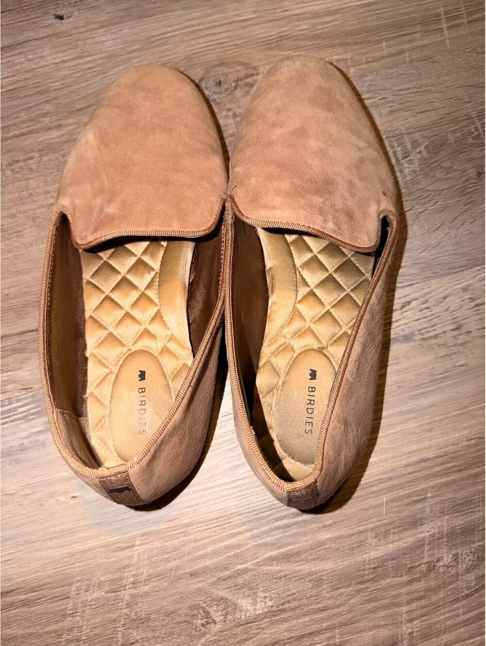 Birdies Tan Suede Loafers Quilted Boho